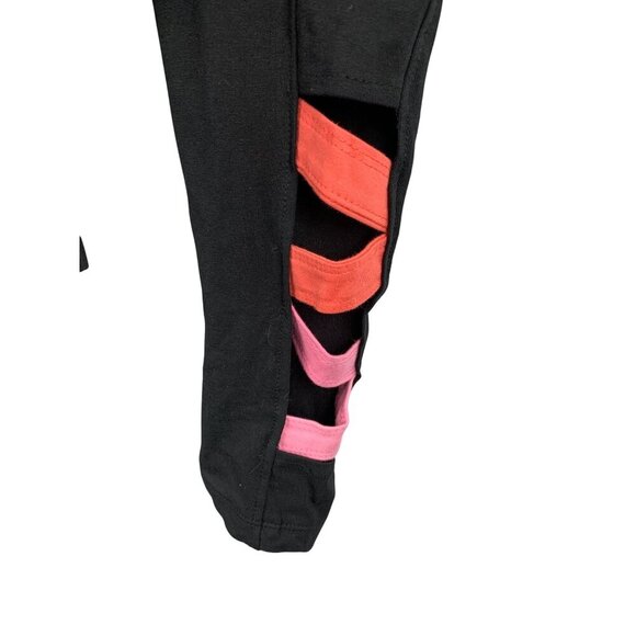 French Laundry Womens Black Leggings With Pink & Red Cut-Out Detail Cotton/Spand - Picture 4 of 5